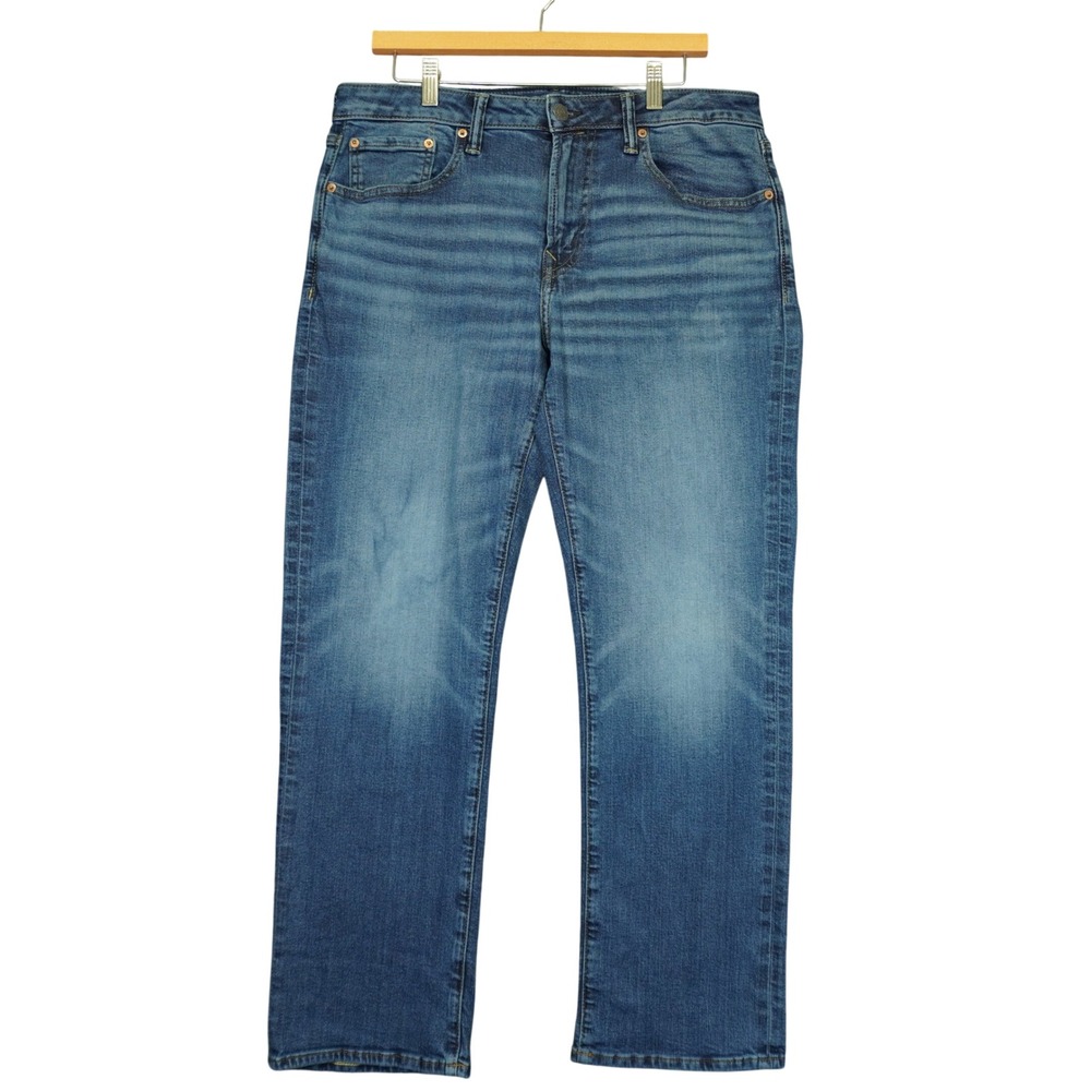American Eagle Original Bootcut Jeans Mens 34x30 Blue Medium Wash Fade Whiskered